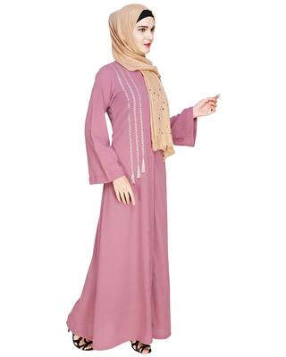 Modest Forever  Onion-pink embroidered polyester abaya 2