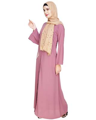 Modest Forever  Onion-pink embroidered polyester abaya 3