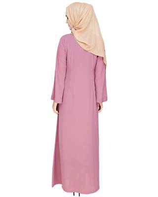 Modest Forever  Onion-pink embroidered polyester abaya 4