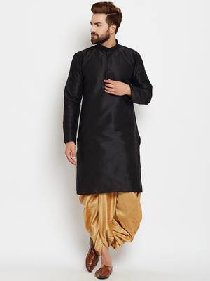 Black Plain Silk Blend Dhoti Kurta 1