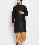 Black Plain Silk Blend Dhoti Kurta