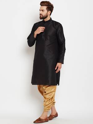 Black Plain Silk Blend Dhoti Kurta 2