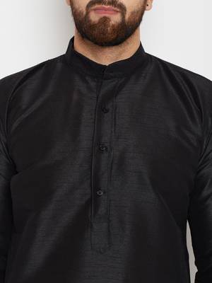 Black Plain Silk Blend Dhoti Kurta 3