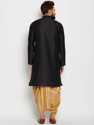 Black Plain Silk Blend Dhoti Kurta 4