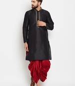 Black Plain Silk Blend Dhoti Kurta
