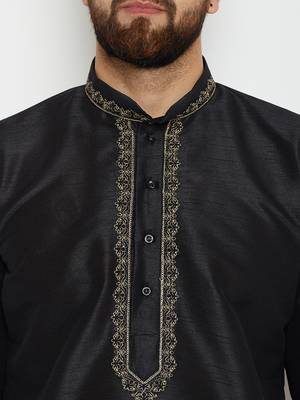 Black Plain Silk Blend Dhoti Kurta 2