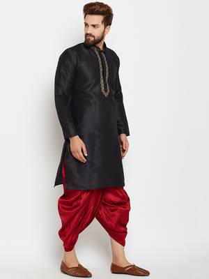 Black Plain Silk Blend Dhoti Kurta 3