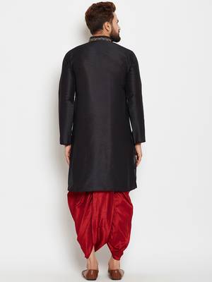 Black Plain Silk Blend Dhoti Kurta 4