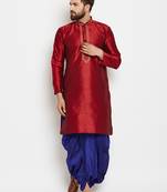 Maroon Plain Silk Blend Dhoti Kurta