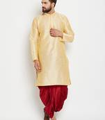 Gold Plain Silk Blend Dhoti Kurta