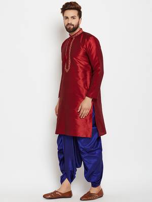 Maroon Plain Silk Blend Dhoti Kurta 3