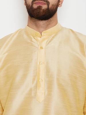 Gold Plain Silk Blend Dhoti Kurta 2