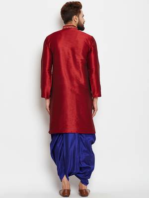 Maroon Plain Silk Blend Dhoti Kurta 4