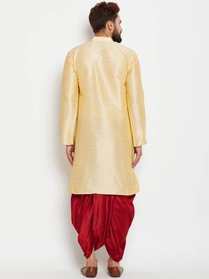 Gold Plain Silk Blend Dhoti Kurta 4