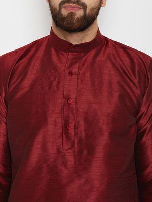 Maroon Plain Silk Blend Dhoti Kurta 2