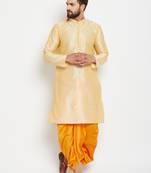 Gold Plain Silk Blend Dhoti Kurta