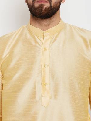 Gold Plain Silk Blend Dhoti Kurta 2