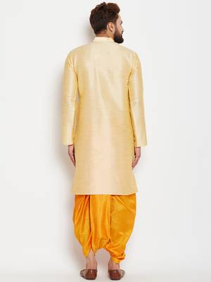 Gold Plain Silk Blend Dhoti Kurta 4