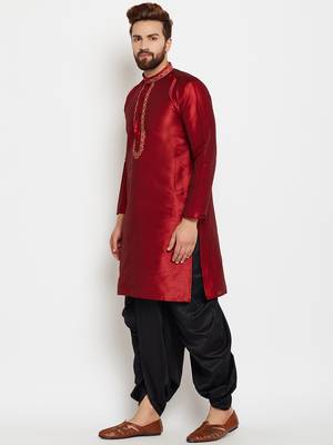 Maroon Plain Silk Blend Dhoti Kurta 3