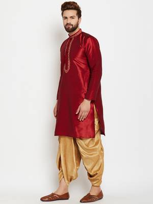Maroon Plain Silk Blend Dhoti Kurta 3