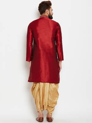 Maroon Plain Silk Blend Dhoti Kurta 4