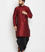 Maroon Plain Silk Blend Dhoti Kurta
