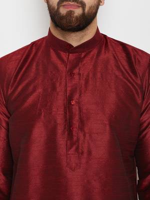 Maroon Plain Silk Blend Dhoti Kurta 2