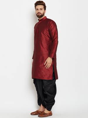 Maroon Plain Silk Blend Dhoti Kurta 3