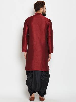 Maroon Plain Silk Blend Dhoti Kurta 4
