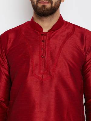 Maroon Plain Silk Blend Dhoti Kurta 2