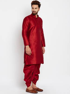 Maroon Plain Silk Blend Dhoti Kurta 3