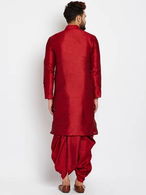 Maroon Plain Silk Blend Dhoti Kurta 4