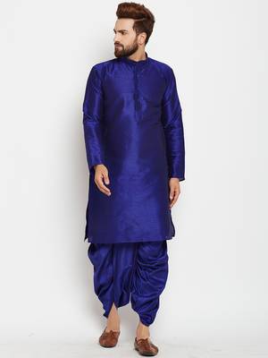 Blue Plain Silk Blend Dhoti Kurta 1