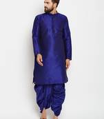 Blue Plain Silk Blend Dhoti Kurta