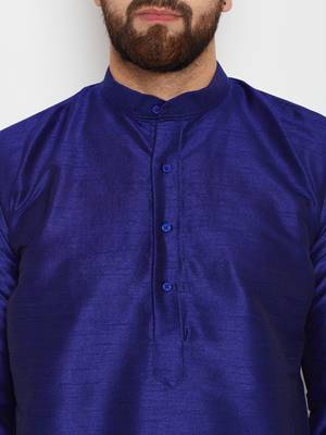 Blue Plain Silk Blend Dhoti Kurta 2