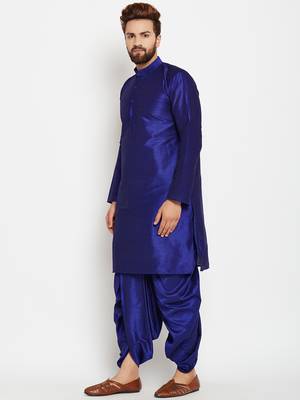 Blue Plain Silk Blend Dhoti Kurta 3