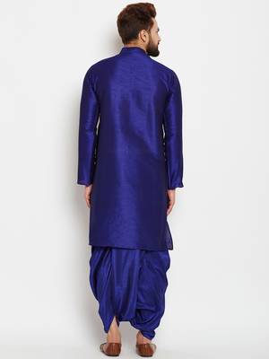 Blue Plain Silk Blend Dhoti Kurta 4