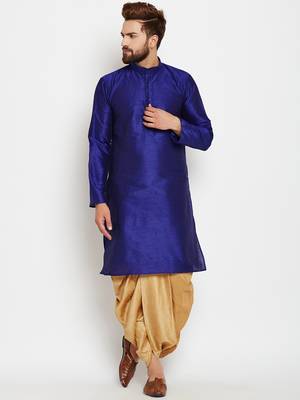 Blue Plain Silk Blend Dhoti Kurta 1