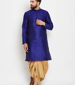 Blue Plain Silk Blend Dhoti Kurta
