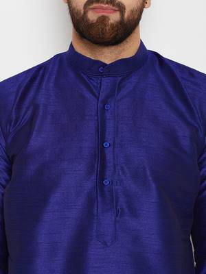 Blue Plain Silk Blend Dhoti Kurta 2