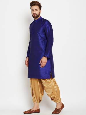 Blue Plain Silk Blend Dhoti Kurta 3