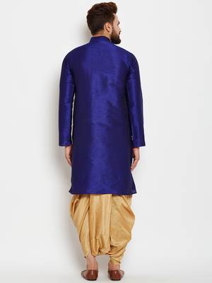 Blue Plain Silk Blend Dhoti Kurta 4