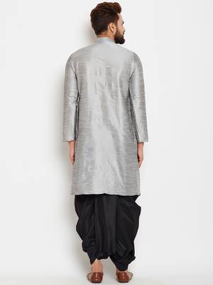 Silver Plain Silk Blend Dhoti Kurta 4