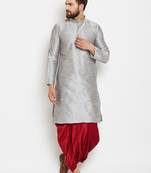 Silver Plain Silk Blend Dhoti Kurta