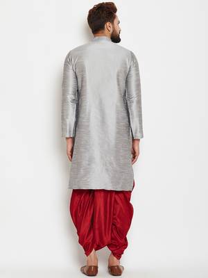 Silver Plain Silk Blend Dhoti Kurta 4
