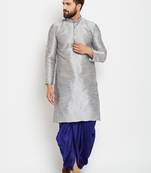 Silver Plain Silk Blend Dhoti Kurta