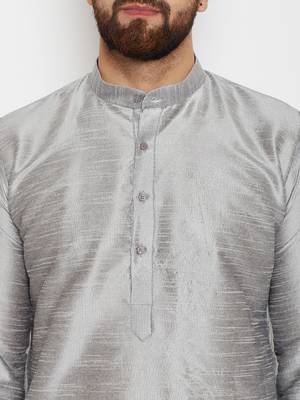 Silver Plain Silk Blend Dhoti Kurta 2