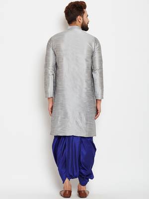 Silver Plain Silk Blend Dhoti Kurta 4