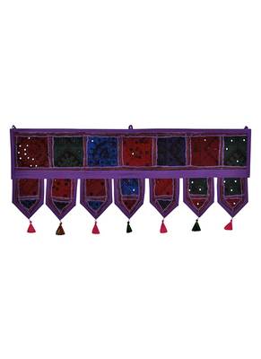Lal Haveli Rajasthani Handmade Embroidery Design Mirror Door Toran Hanging 39 X 16 inches 1
