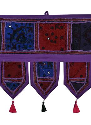 Lal Haveli Rajasthani Handmade Embroidery Design Mirror Door Toran Hanging 39 X 16 inches 2